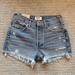 Agolde Frayed Hem Jean Shorts - Light Blue